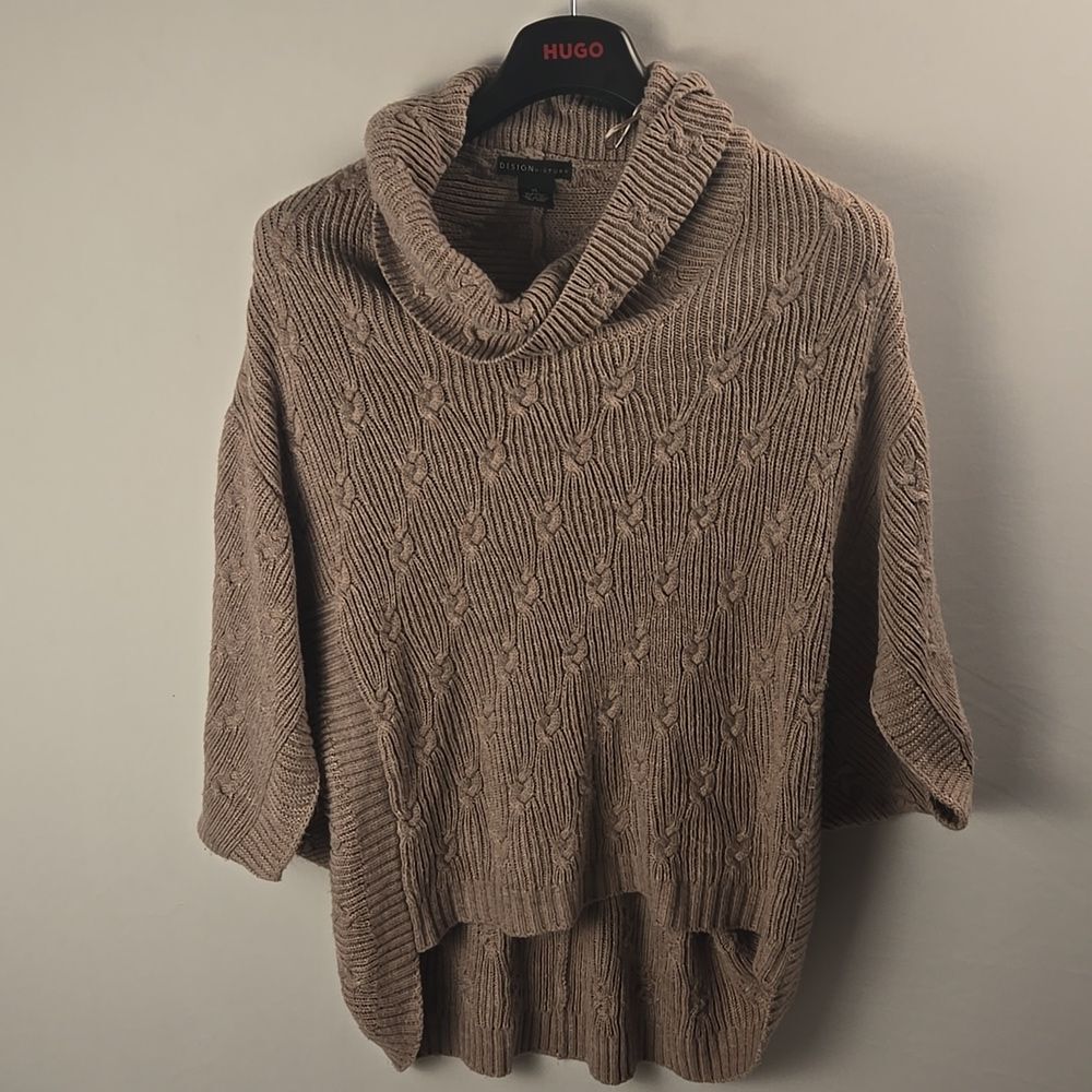 Design History Brown Cowl Neck Cape Poncho Sweater XL Boho Cabincore Cottagecore
